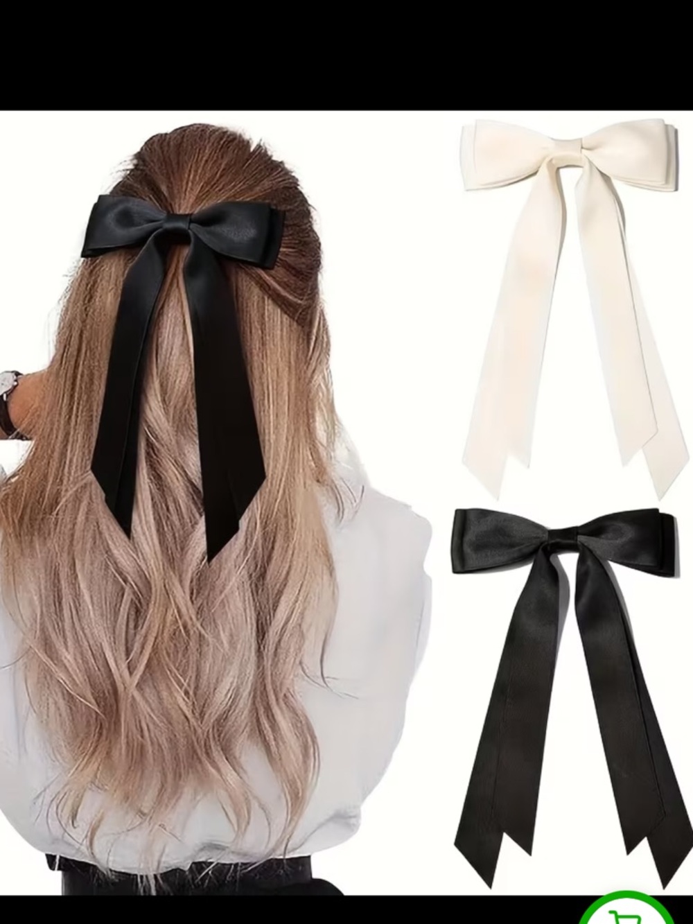 Elegant Black Satin Hair Bow Ribbon Clip - Women Accessories Set of 2